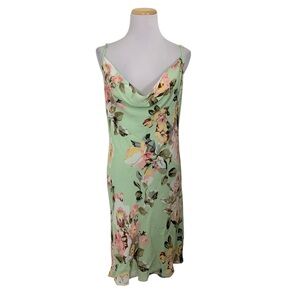 Privacy Please Ozark Mint Green Floral Slip Dress Draped Neckline Size M Lined